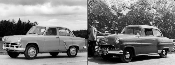 След появата на Москвич 400, следващите три модела на Москвич също са с дизайн, зает от Opel. Модернизираният 402 е до голяма степен копие на Opel Olympia Rekord – наследникът на Kadett K38. Серийното производство на 402 стартира през 1956, три години след началото на производството на Rekord в Германия.